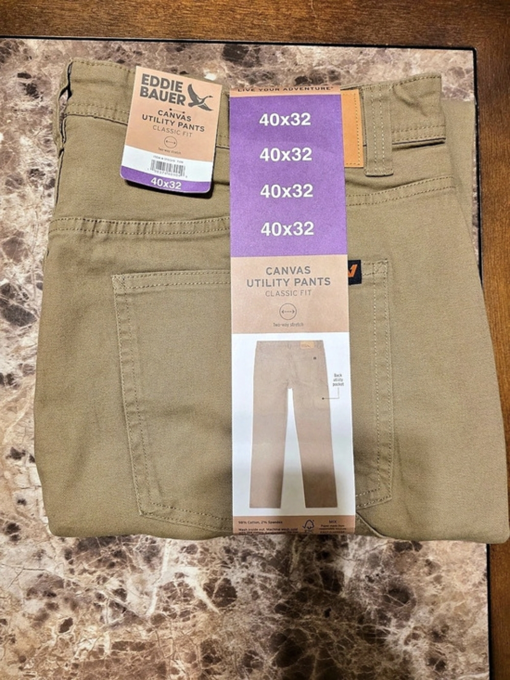 Eddie Bauer Canvas Utility Pants Classic Fit Men's Khaki Pants Waist 40x32 NWT